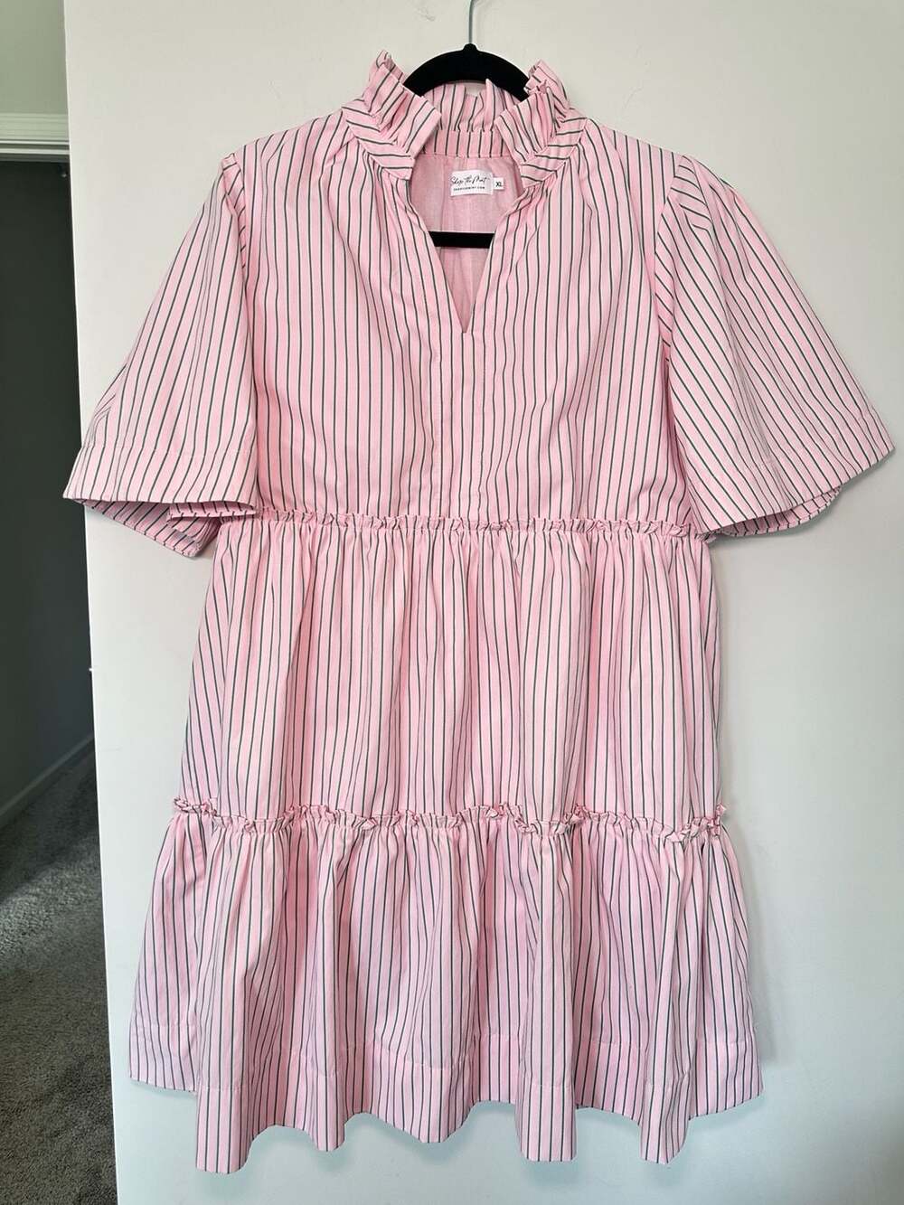 Shop The Mint Pink Striped Ruffle Tiered Mini Dress XL